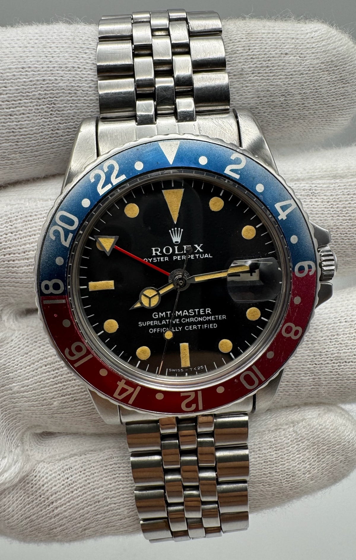 Rolex GMT-Master 1675 MK1 Long E Heavy Patina Pepsi Red Back Jubilee 1967 (Full-Set/Serviced)