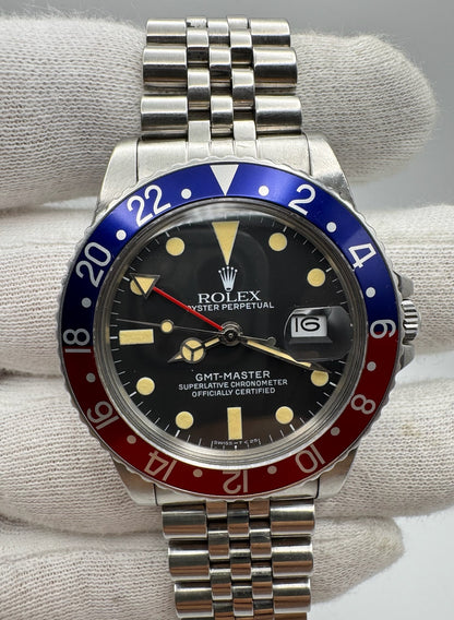 Rolex GMT-Master 16750 MK1 Matte Dial Yellow Patina Pepsi Jubilee 1983 (Full-Set/Serviced)