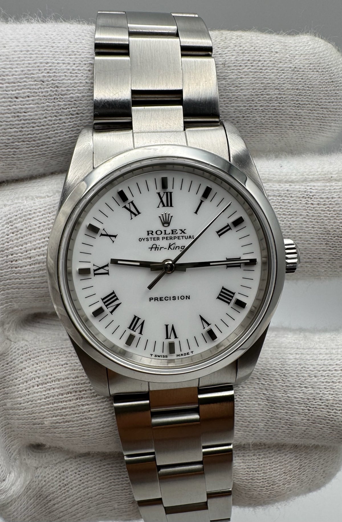Rolex Air King 14000 White Roman Dial U Serial 1998 (Full-Set)