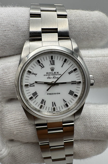 Rolex Air King 14000 White Roman Dial U Serial 1998 (Full-Set)