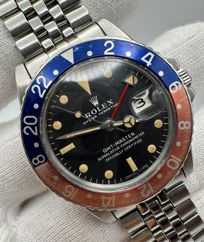 Rolex GMT-Master 1675 MK1 Long E Yellow Patina Pepsi Insert 1968