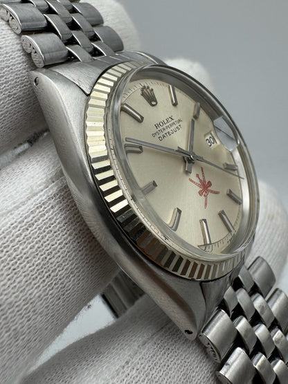 Rolex Datejust 36 1601 Red Khanjar Sultanate Of Oman Logo Silver Dial No Lume 1971 (Serviced)
