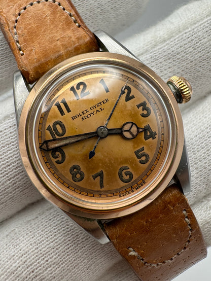 Rolex Oyster Royal 3121 Salmon Dial Arabic Numerals Two-Tone Vintage 1940s (Unpolished/Serviced)