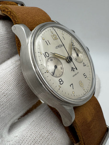 Lemania HS9 Monopusher Chronograph "RAN" Royal Australian Navy White Dial Extremely Rare ~1958 (Serviced)