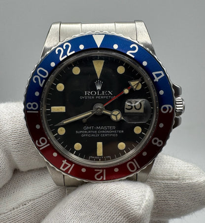 Rolex GMT-Master 1675 MK6 Yellow Patina Pepsi Oyster Bracelet 1978 (Serviced)