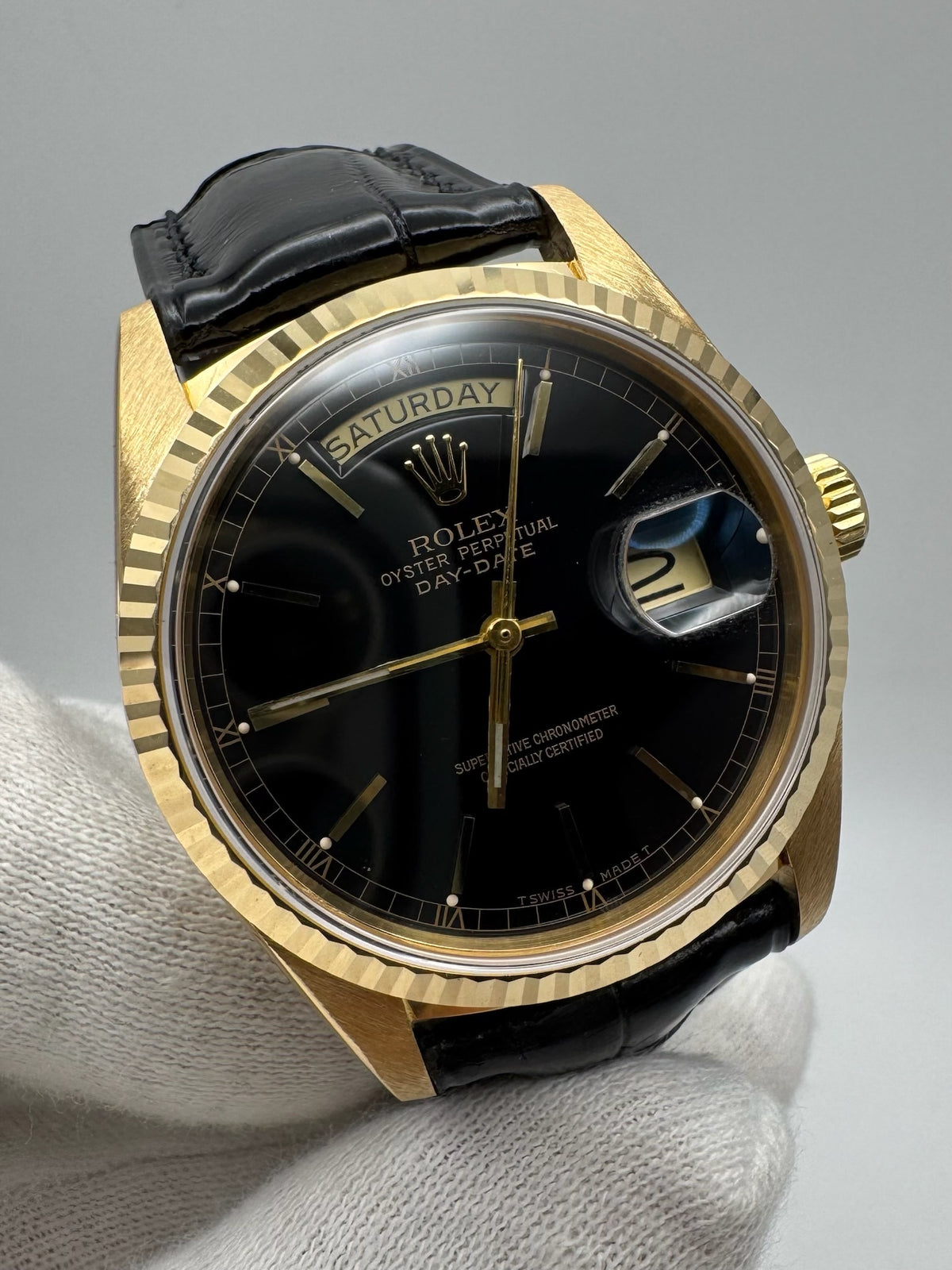 Rolex Day-Date 18038 Black Dial Sharp Lugs 1984 (Serviced)