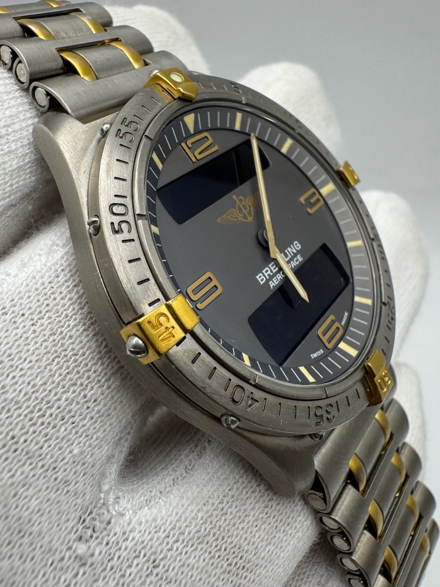 Breitling Aerospace Full Titanium Two Tone Grey Tritium Dial Yellow Patina Vintage 1995