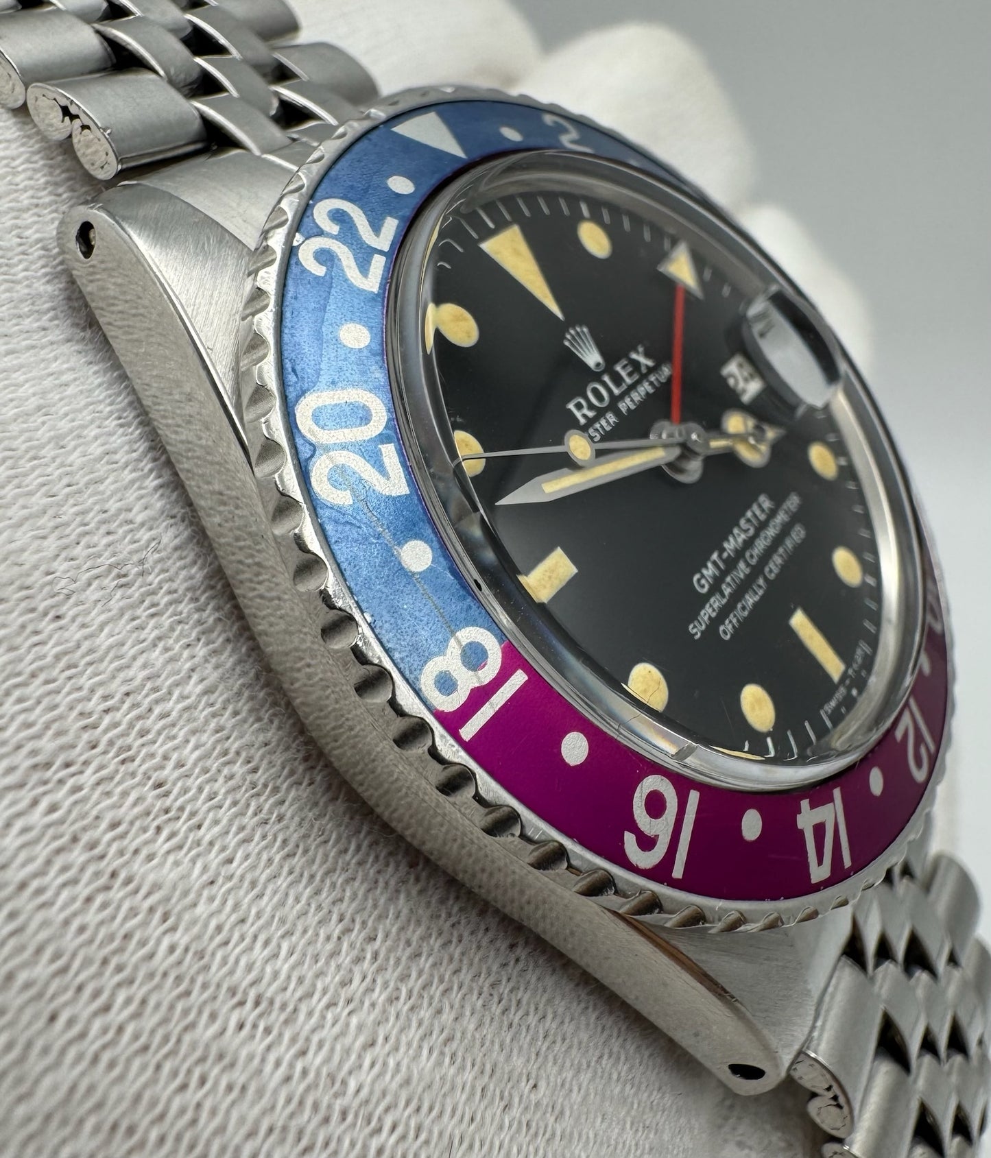 Rolex GMT-Master 1675 MK1 Zinc Sulfide Yellow Patina Fuchsia Bezel 1967