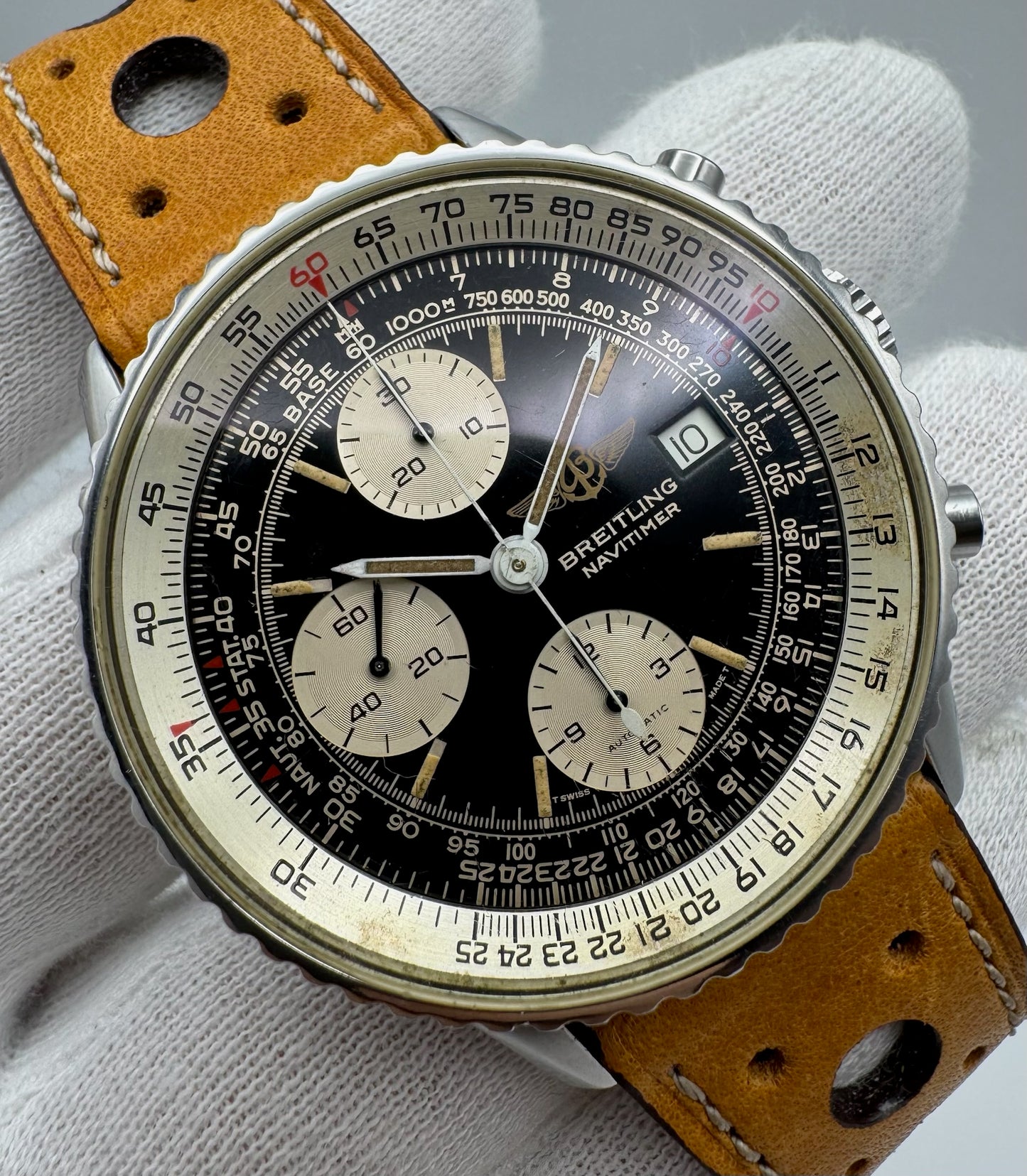Breitling Old Navitimer Steel Automatic Chronograph Black Tritium Dial Patina 1985