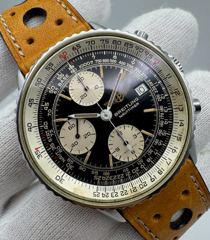 Breitling Old Navitimer Steel Automatic Chronograph Black Tritium Dial Patina 1985