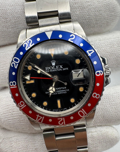 Rolex GMT-Master 16750 Pepsi Bezel Pumpkin Patina 1985 (Serviced)