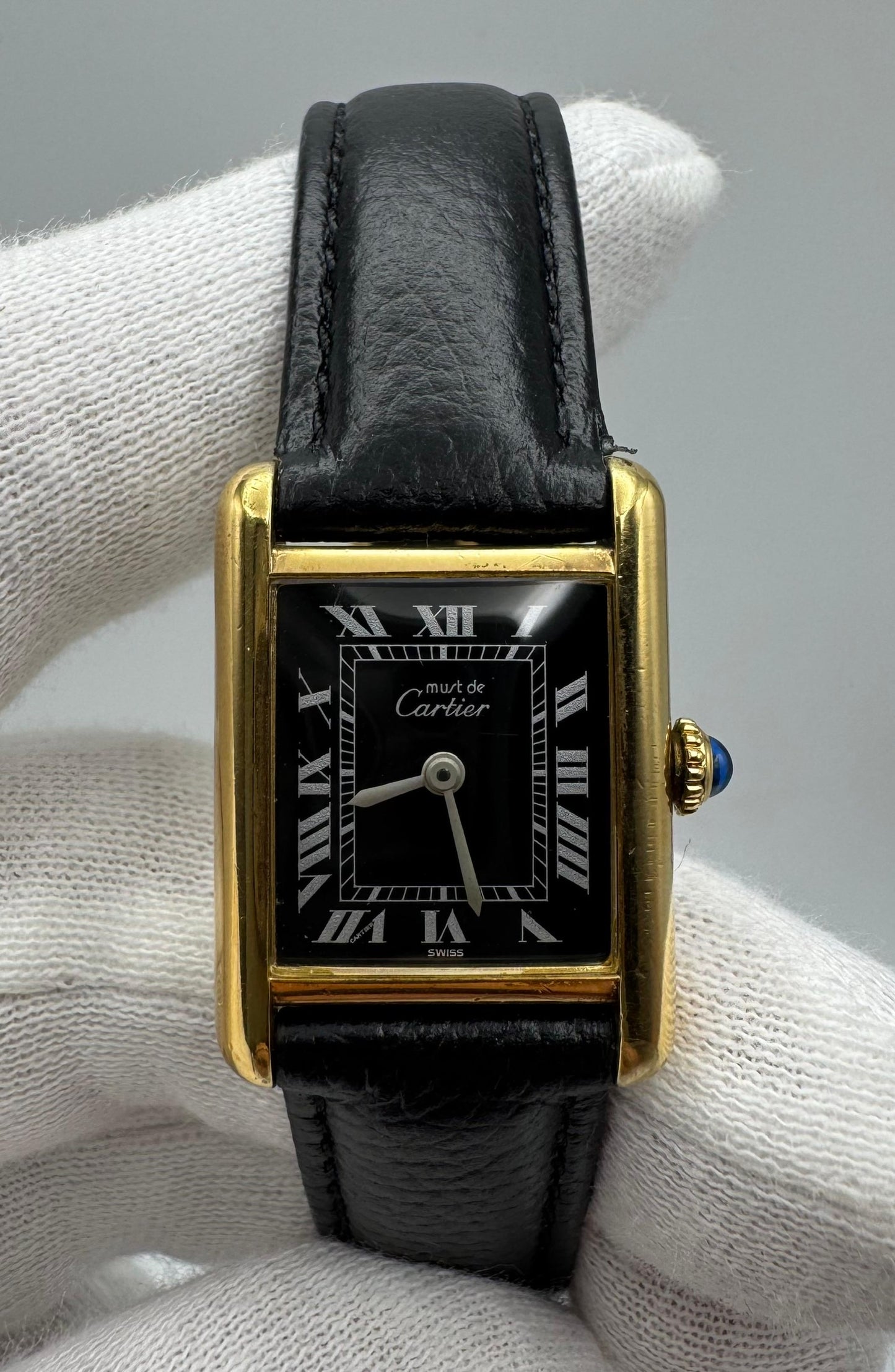 Cartier Tank Vermeil Gold Plated Black Roman Dial 1990 (Unpolished/Serviced)