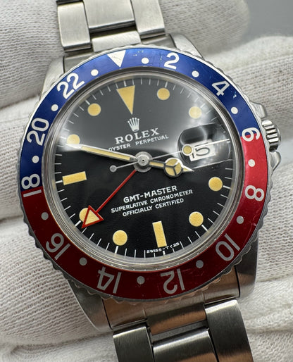 Rolex GMT-Master 1675 MK2 Heavy Patina All Red GMT Hand Pepsi Red Back 1971 (Full-Set/Serviced)