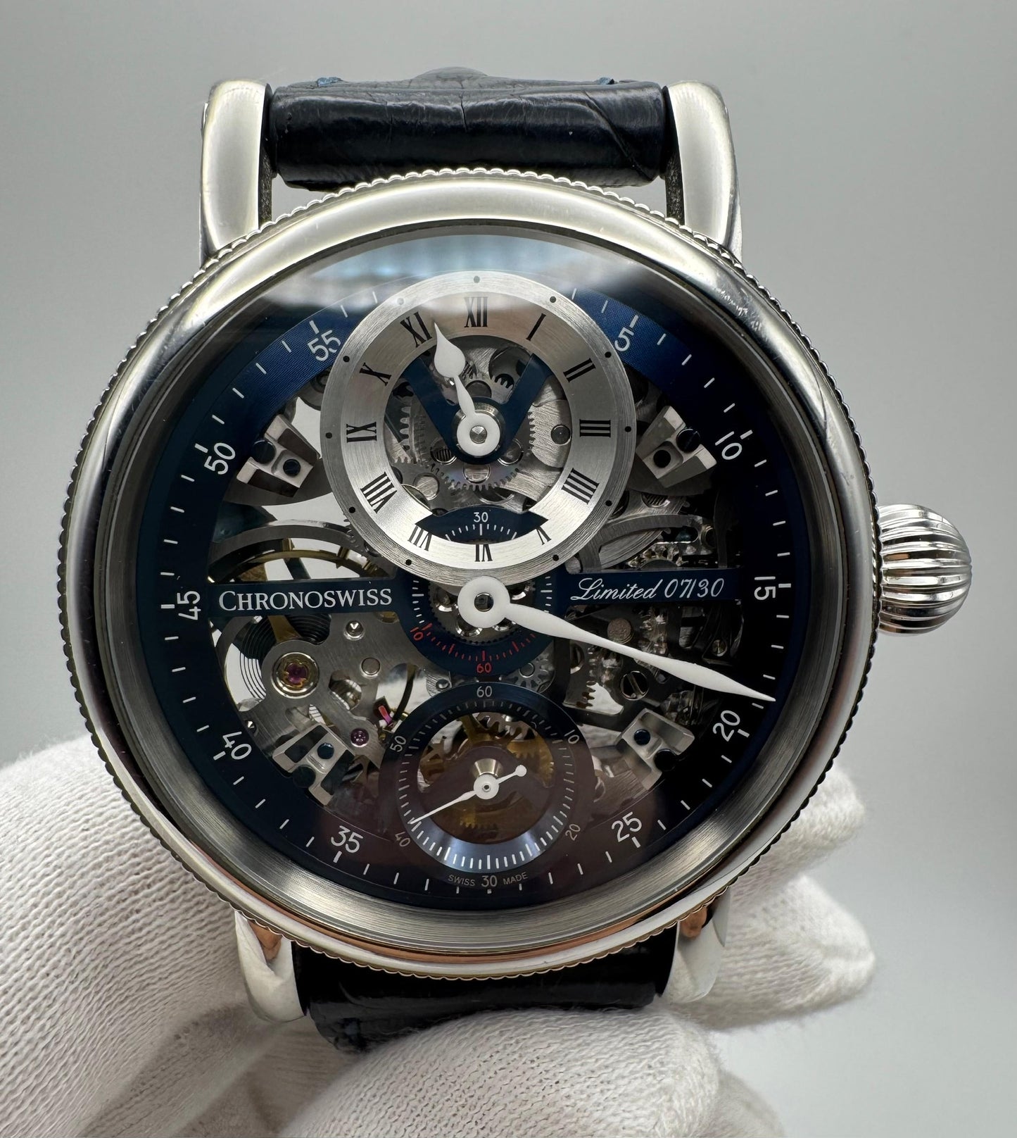 Chronoswiss Régulateur Flying Grand Regulator 44 Steel Manual Skeleton Dial Blue Bridges Ltd 30 Pieces (Unpolished)