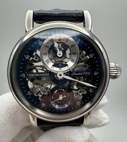 Chronoswiss Régulateur Flying Grand Regulator 44 Steel Manual Skeleton Dial Blue Bridges Ltd 30 Pieces (Unpolished)