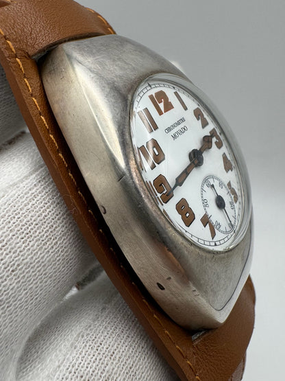 Movado Vintage Military Trench Watch Sterling Silver Large Case Porcelain Dial 1920s (Unpolished)