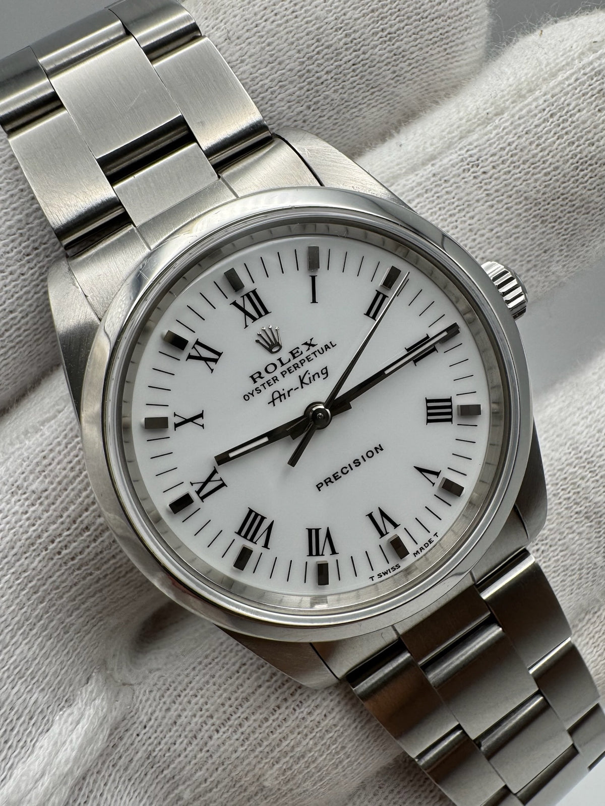 Rolex Air King 14000 White Roman Dial U Serial 1998 (Full-Set)