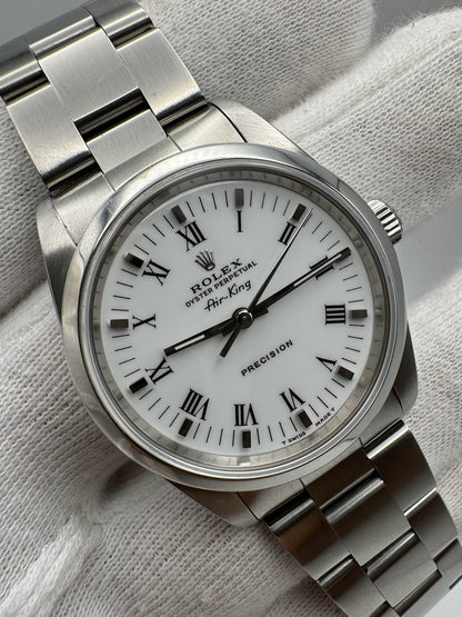 Rolex Air King 14000 White Roman Dial U Serial 1998 (Full-Set)