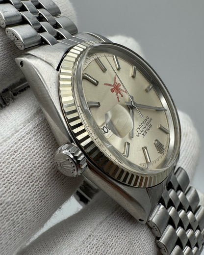 Rolex Datejust 36 1601 Red Khanjar Sultanate Of Oman Logo Silver Dial No Lume 1971 (Serviced)