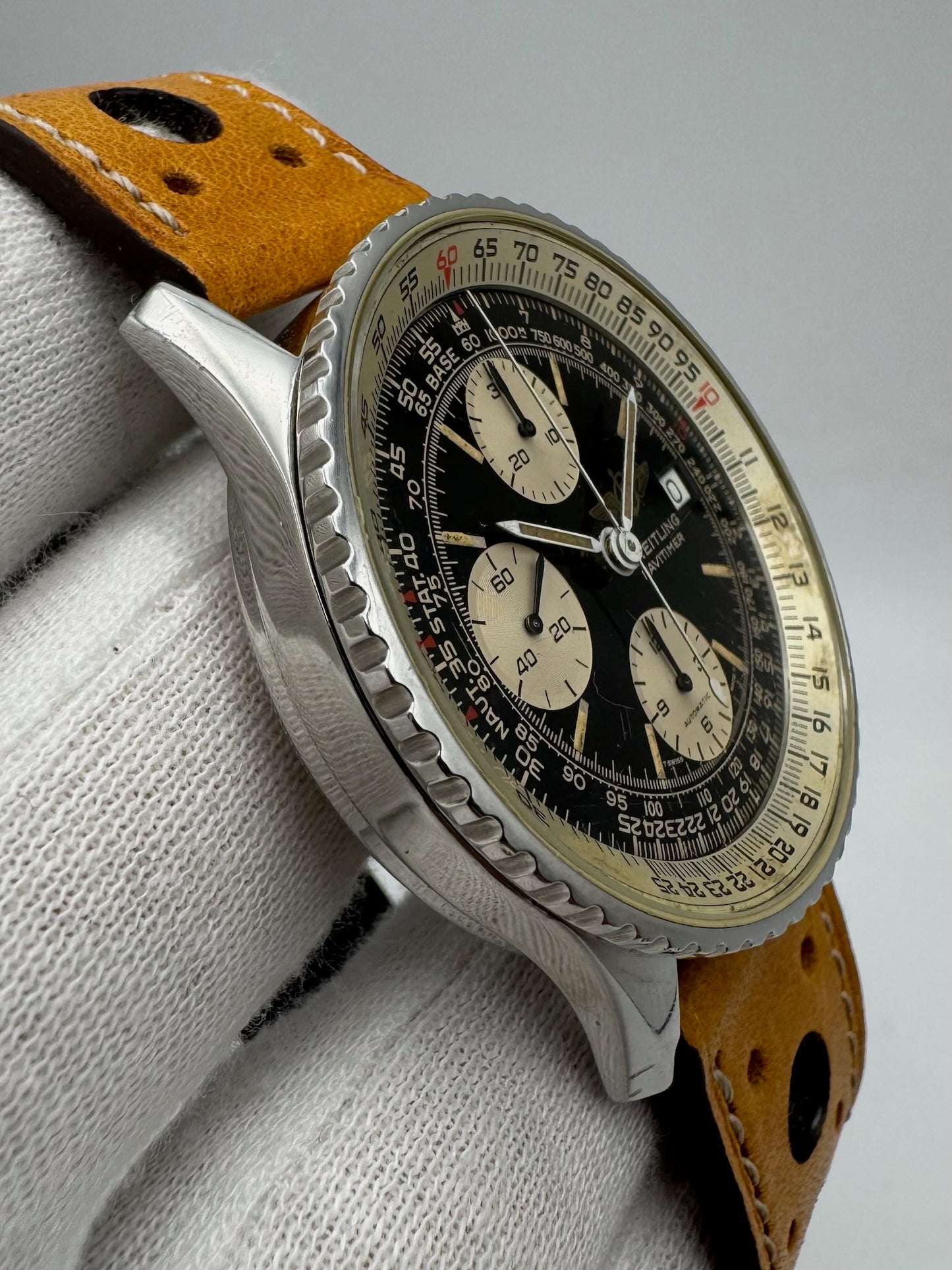 Breitling Old Navitimer Steel Automatic Chronograph Black Tritium Dial Patina 1985
