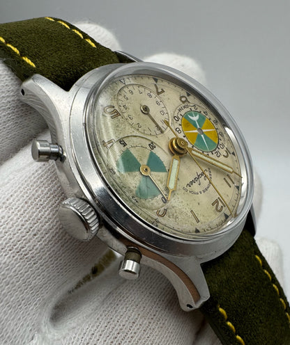 Abercrombie & Fitch Seafarer 2444 Vintage Silver Dial Chronograph ~1950 (Unpolished)