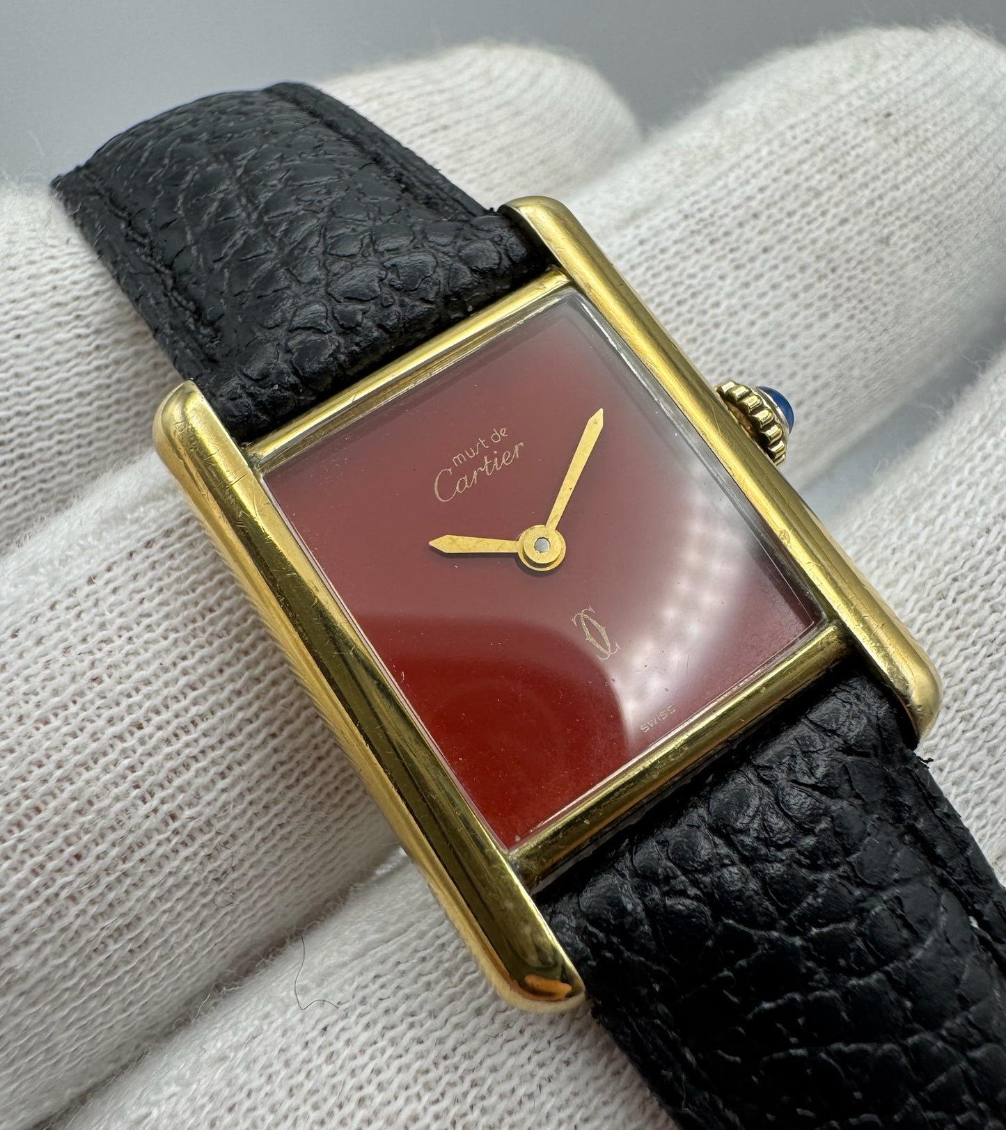 Cartier Tank Vermeil Gold Plated Rare Coral Dial 90s (Unpolished/Serviced)