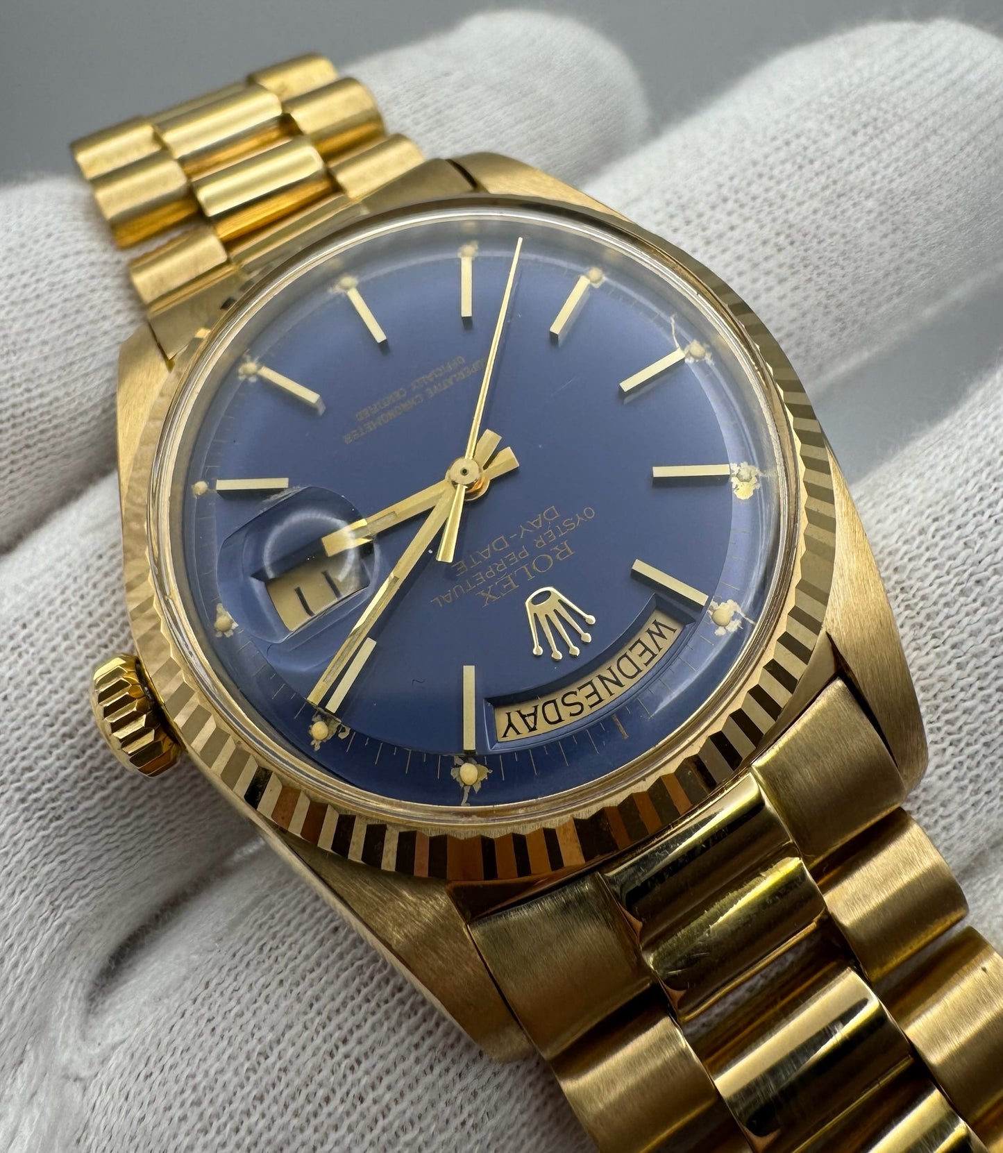 Rolex Day-Date 36 1803 Full Gold 18K Rare Blue Dial 1970 (Full-Set/Serviced)