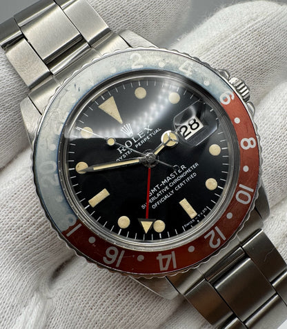Rolex GMT-Master 1675 MK1 Long E Yellow Patina Faded Red Back Pepsi Insert 1970 (Full-Set/Serviced)
