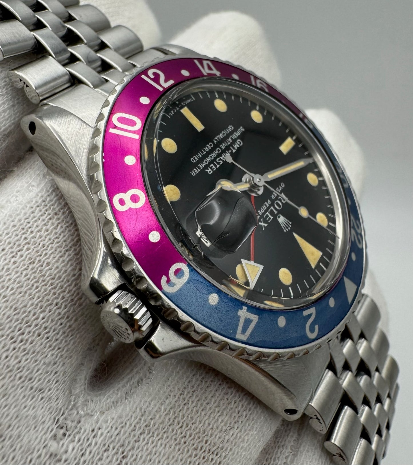 Rolex GMT-Master 1675 MK1 Zinc Sulfide Yellow Patina Fuchsia Bezel 1967