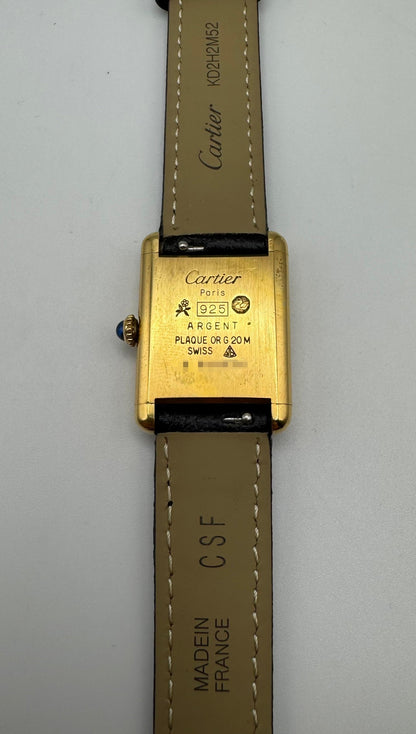 Cartier Tank Vermeil Gold Plated Black Roman Dial 1990 (Unpolished/Serviced)