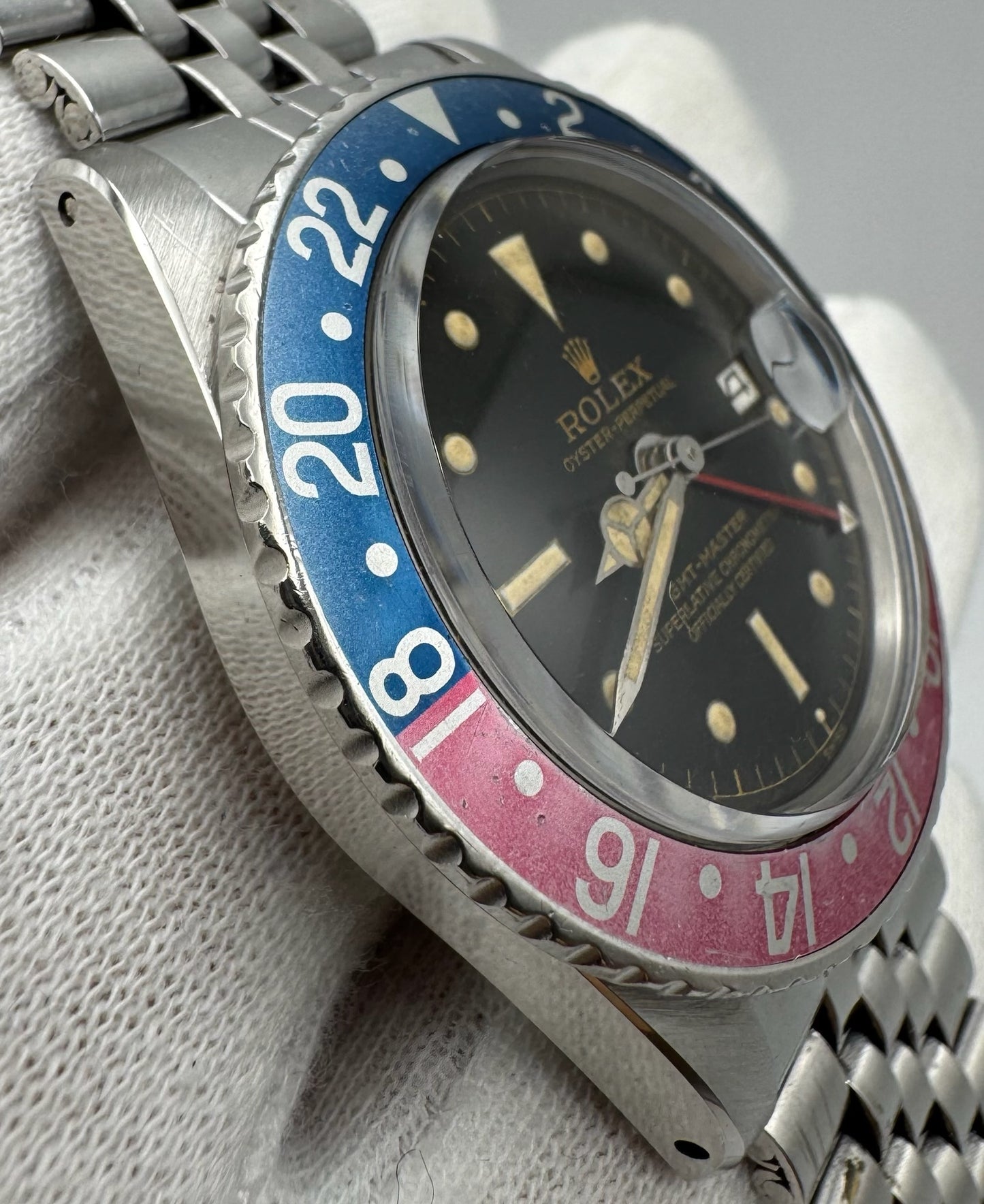 Rolex GMT-Master 1675 PCG Eagle Beak Tropical Glossy Gilt Chapter Ring Exclamation Point Faded Red Back Pepsi Vintage 1963 (Full-Set/Serviced)