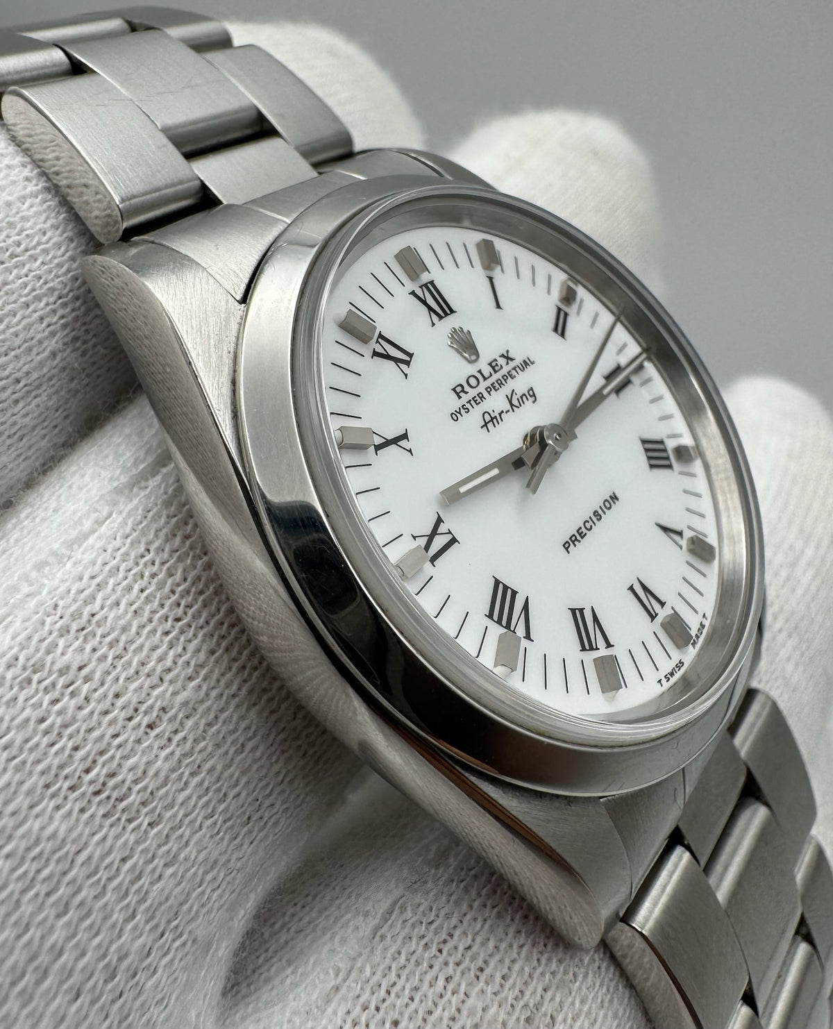 Rolex Air King 14000 White Roman Dial U Serial 1998 (Full-Set)
