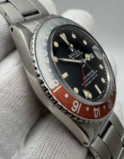 Rolex GMT-Master 1675 MK1 Long E Yellow Patina Faded Red Back Pepsi Insert 1970 (Full-Set/Serviced)