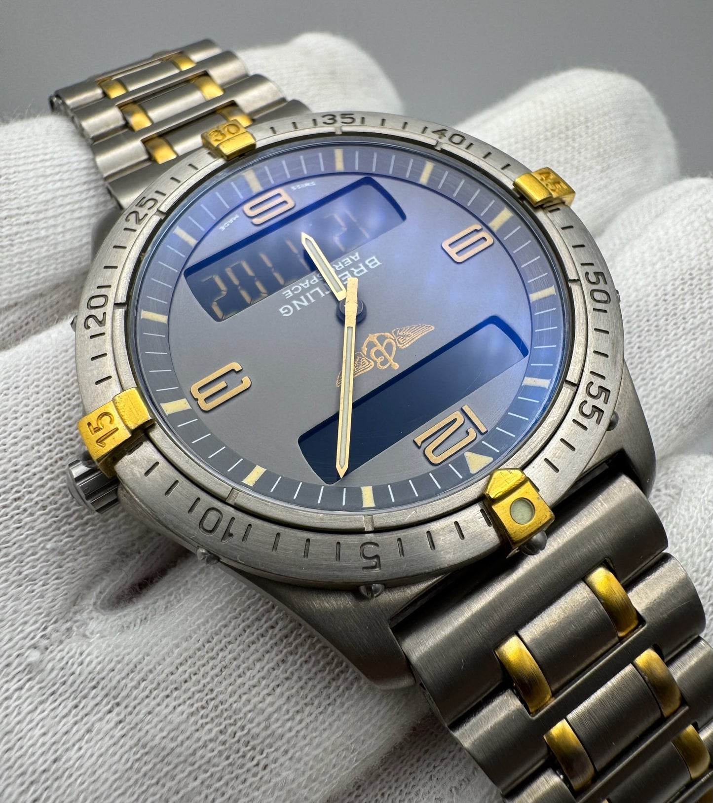 Breitling Aerospace Full Titanium Two Tone Grey Tritium Dial Yellow Patina Vintage 1995