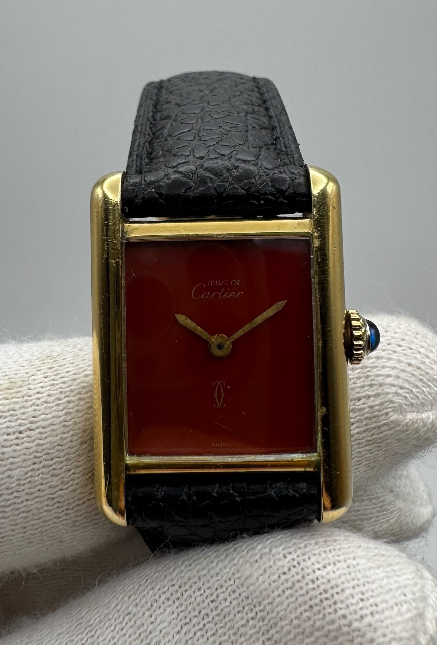 Cartier Tank Vermeil Gold Plated Rare Coral Dial 90s (Unpolished/Serviced)
