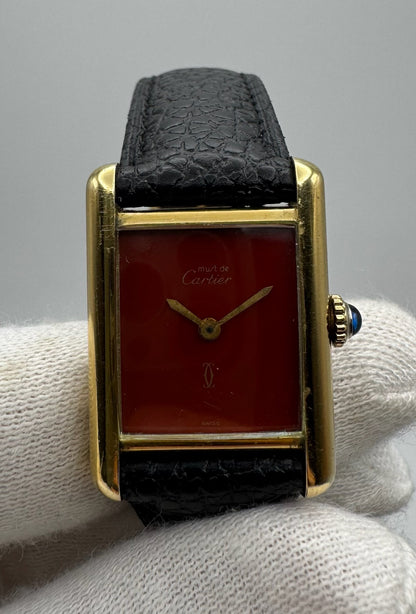 Cartier Tank Vermeil Gold Plated Rare Coral Dial 90s (Unpolished/Serviced)