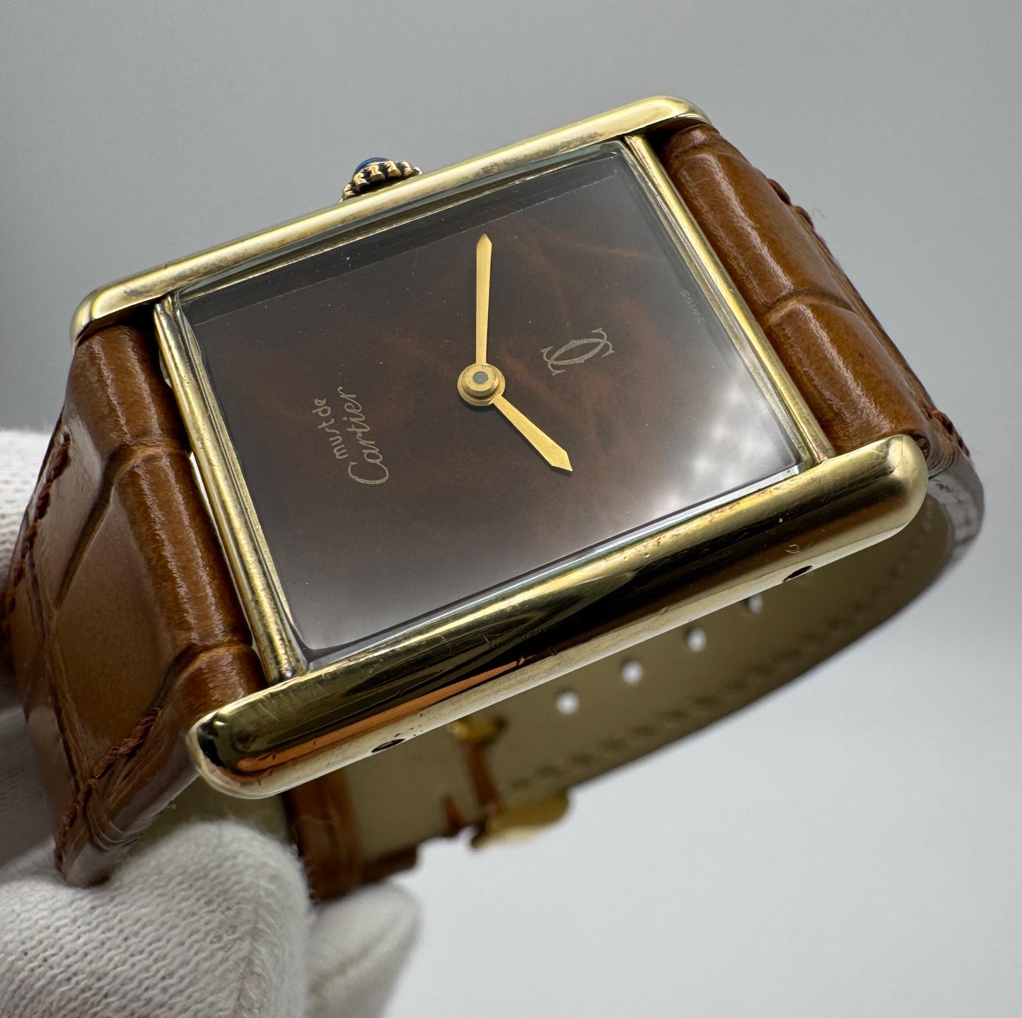 Cartier Tank Vermeil Gold Plated Wood Dial Manual Winding 1990 (Unpolished)