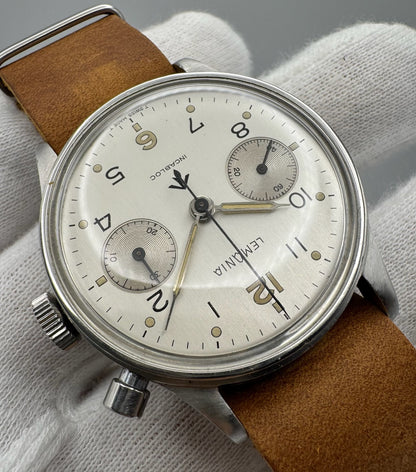 Lemania HS9 Monopusher Chronograph "RAN" Royal Australian Navy White Dial Extremely Rare ~1958 (Serviced)