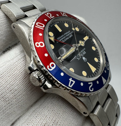 Rolex GMT-Master 1675 Pepsi Matte Tritium Dial Yellow Patina Vintage 1970
