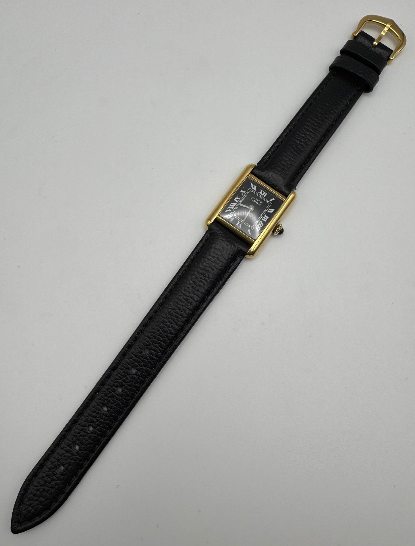 Cartier Tank Vermeil Gold Plated Black Roman Dial 1990 (Unpolished/Serviced)