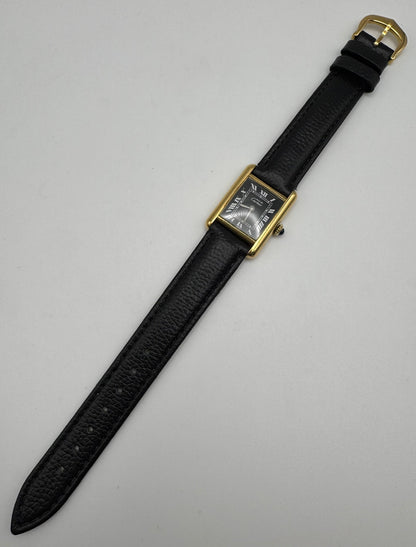 Cartier Tank Vermeil Gold Plated Black Roman Dial 1990 (Unpolished/Serviced)