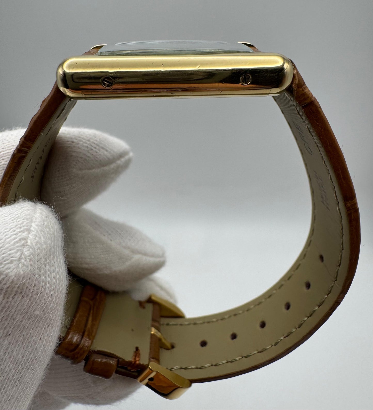 Cartier Tank Vermeil Gold Plated Wood Dial Manual Winding 1990 (Unpolished)