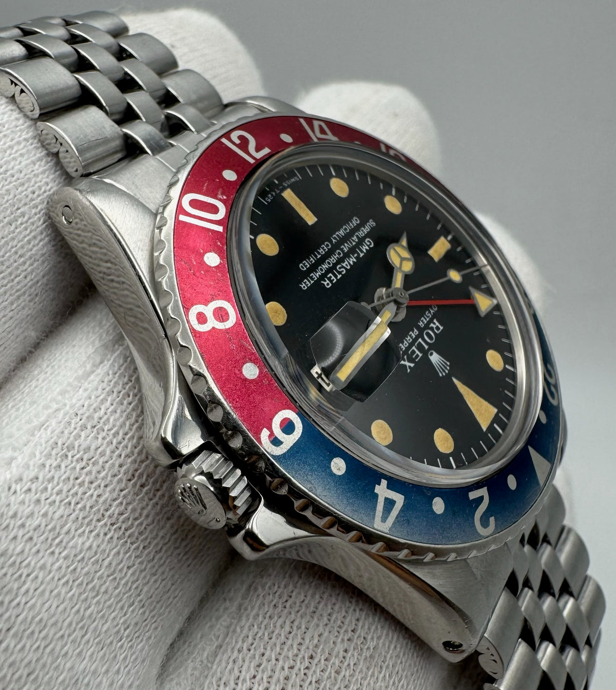 Rolex GMT-Master 1675 MK1 Long E Heavy Patina Pepsi Red Back Jubilee 1967 (Full-Set/Serviced)