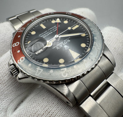 Rolex GMT-Master 1675 MK1 Long E Yellow Patina Faded Red Back Pepsi Insert 1970 (Full-Set/Serviced)