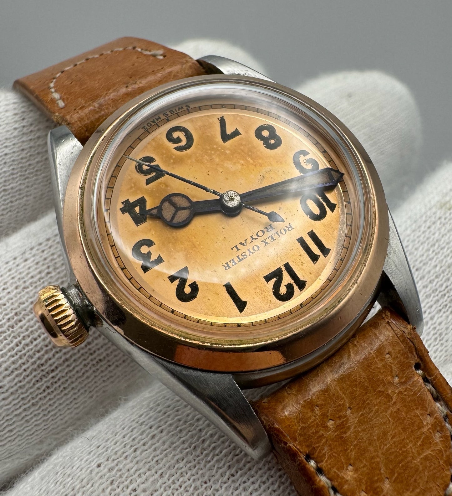 Rolex Oyster Royal 3121 Salmon Dial Arabic Numerals Two-Tone Vintage 1940s (Unpolished/Serviced)