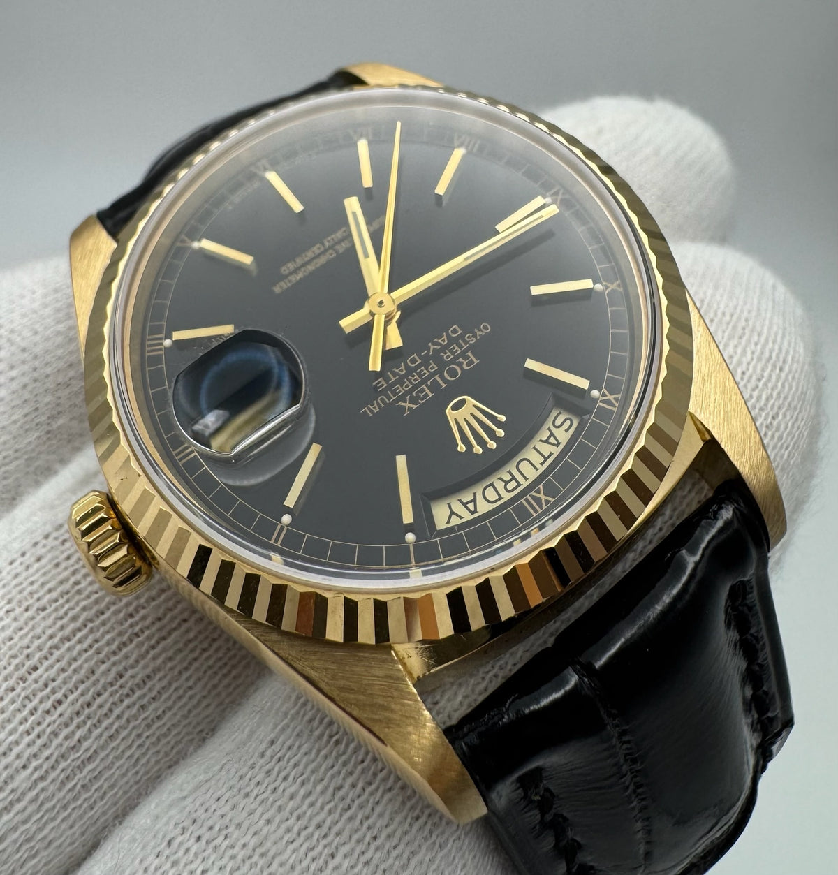 Rolex Day-Date 18038 Black Dial Sharp Lugs 1984 (Serviced)