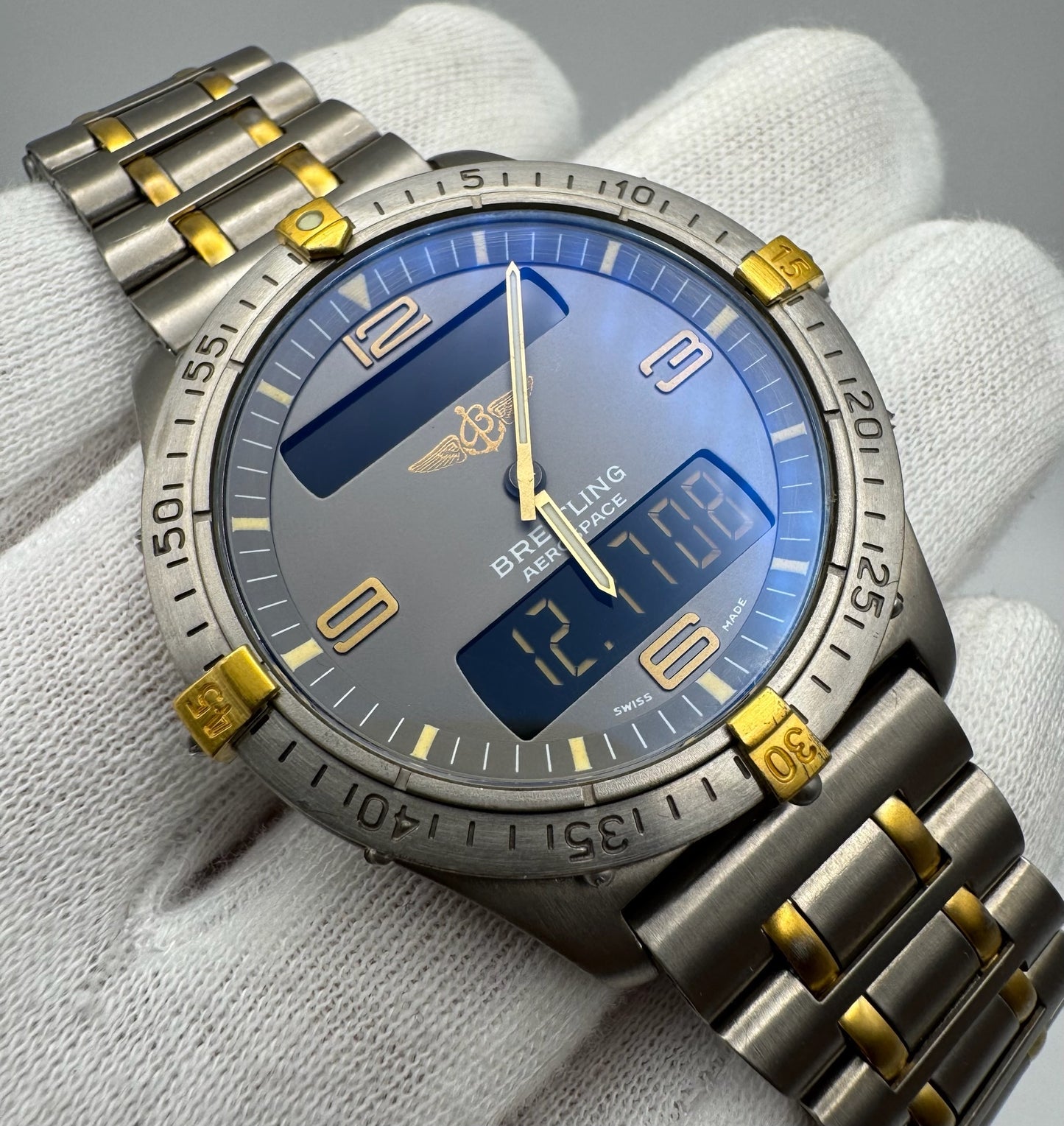 Breitling Aerospace Full Titanium Two Tone Grey Tritium Dial Yellow Patina Vintage 1995