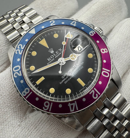 Rolex GMT-Master 1675 MK1 Zinc Sulfide Yellow Patina Fuchsia Bezel 1967