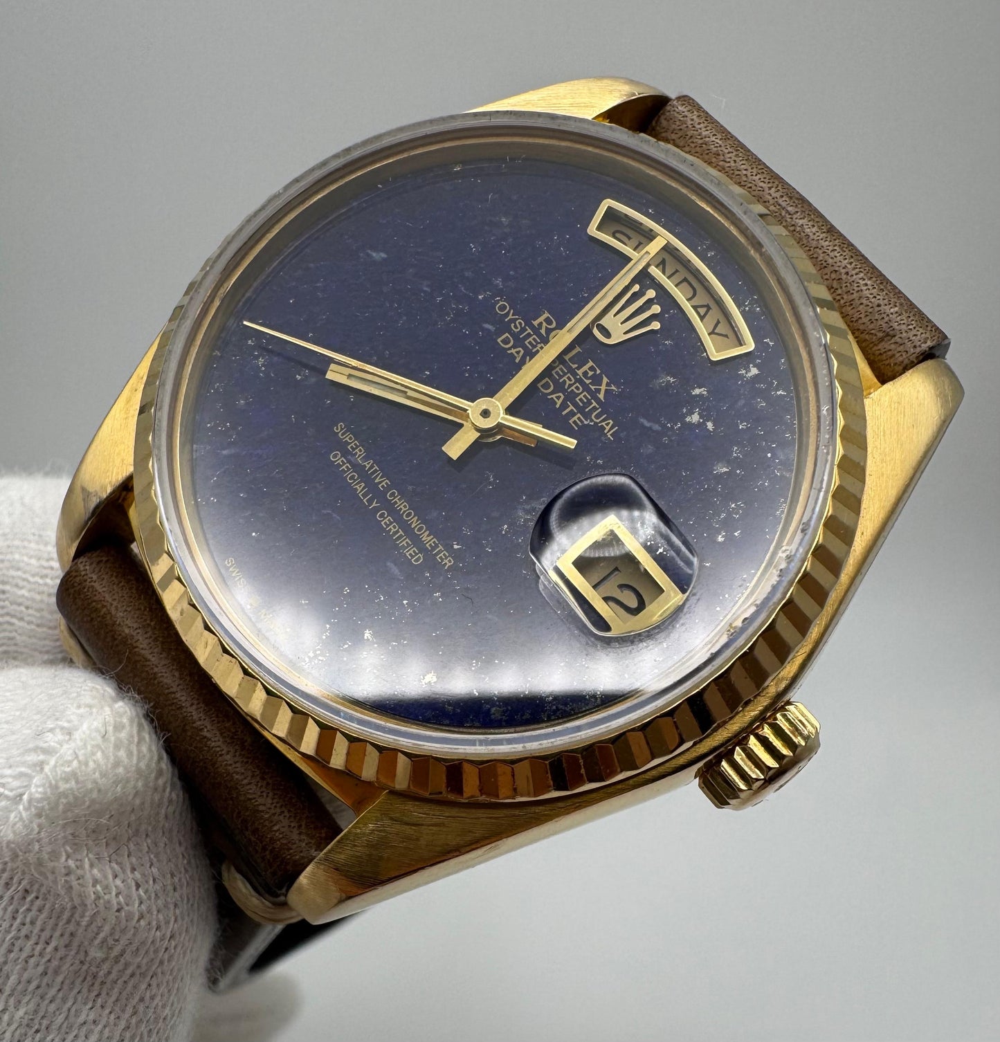 Rolex Day-Date 36 18038 Yellow Gold Aftermarket Real Lapis Lazuli Dial 1983 (Serviced)