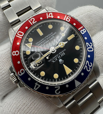 Rolex GMT-Master 1675 Pepsi Matte Tritium Dial Yellow Patina Vintage 1970